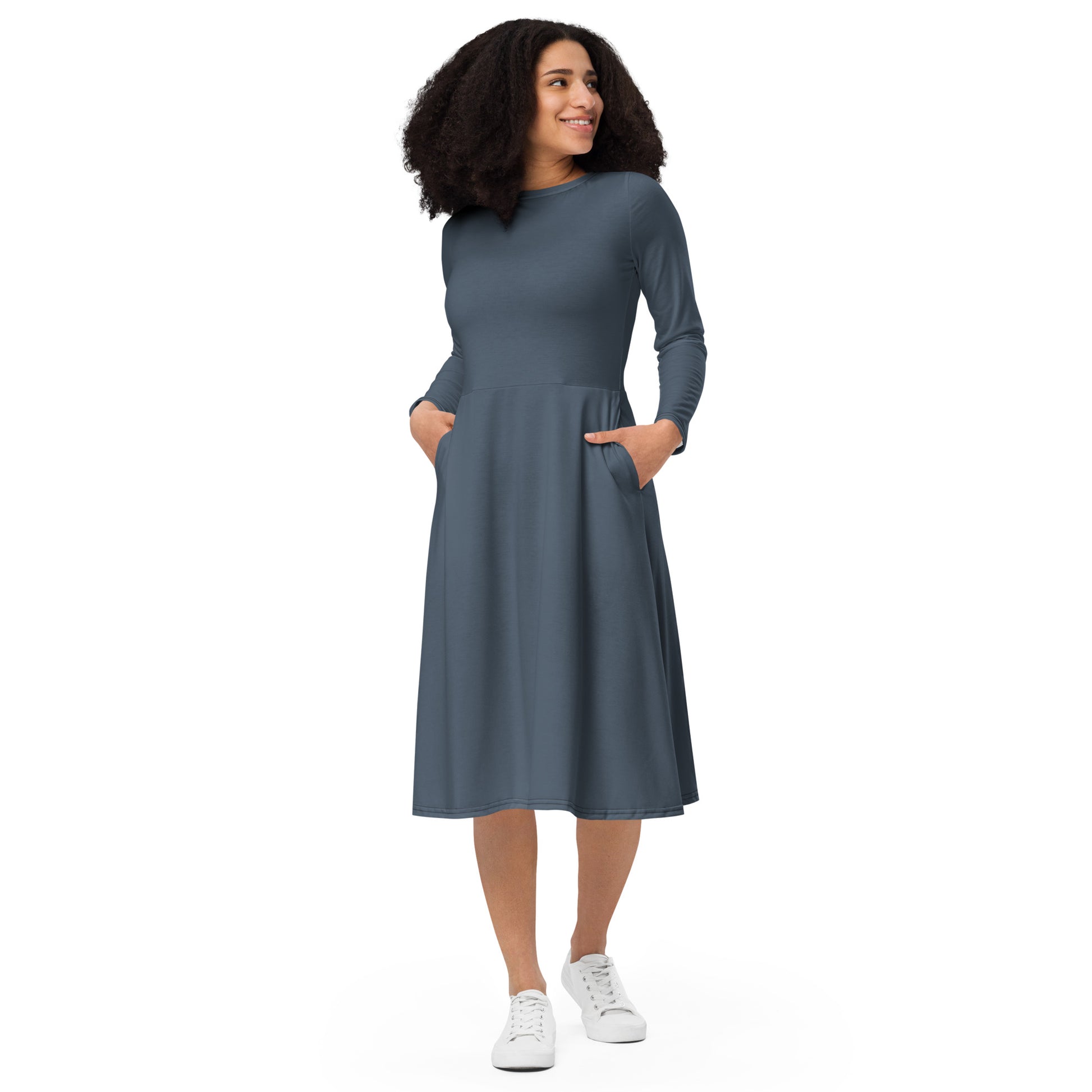 Fall Blue-long-sleeve-midi-dress-front