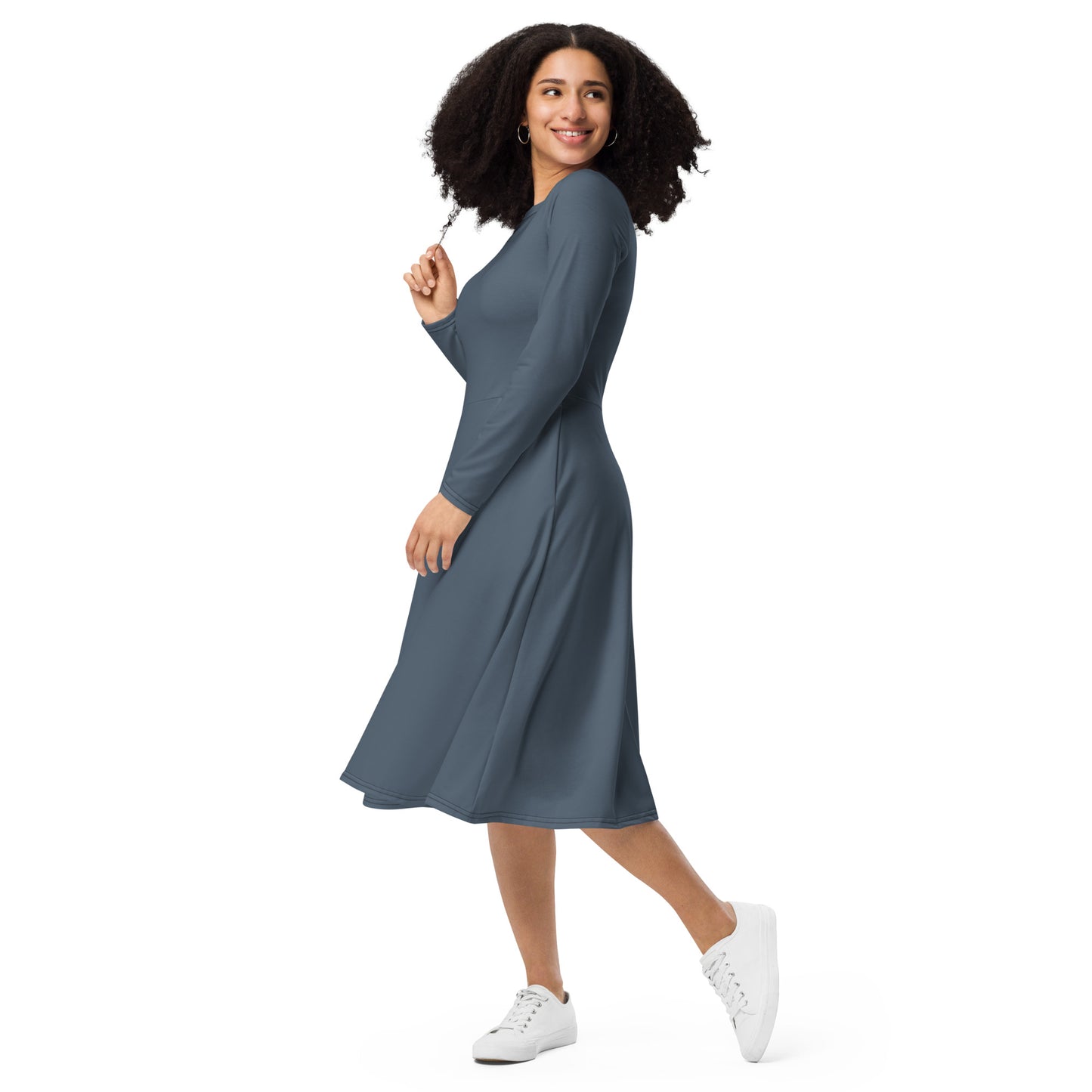 Fall Blue-long-sleeve-midi-dress-left-front