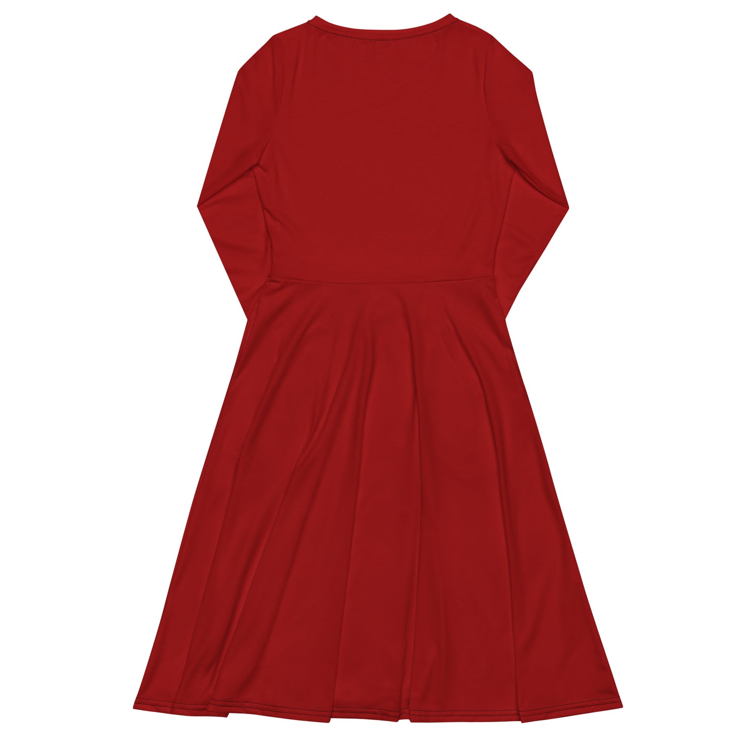 Fire red-long-sleeve-midi-dress-back-flat