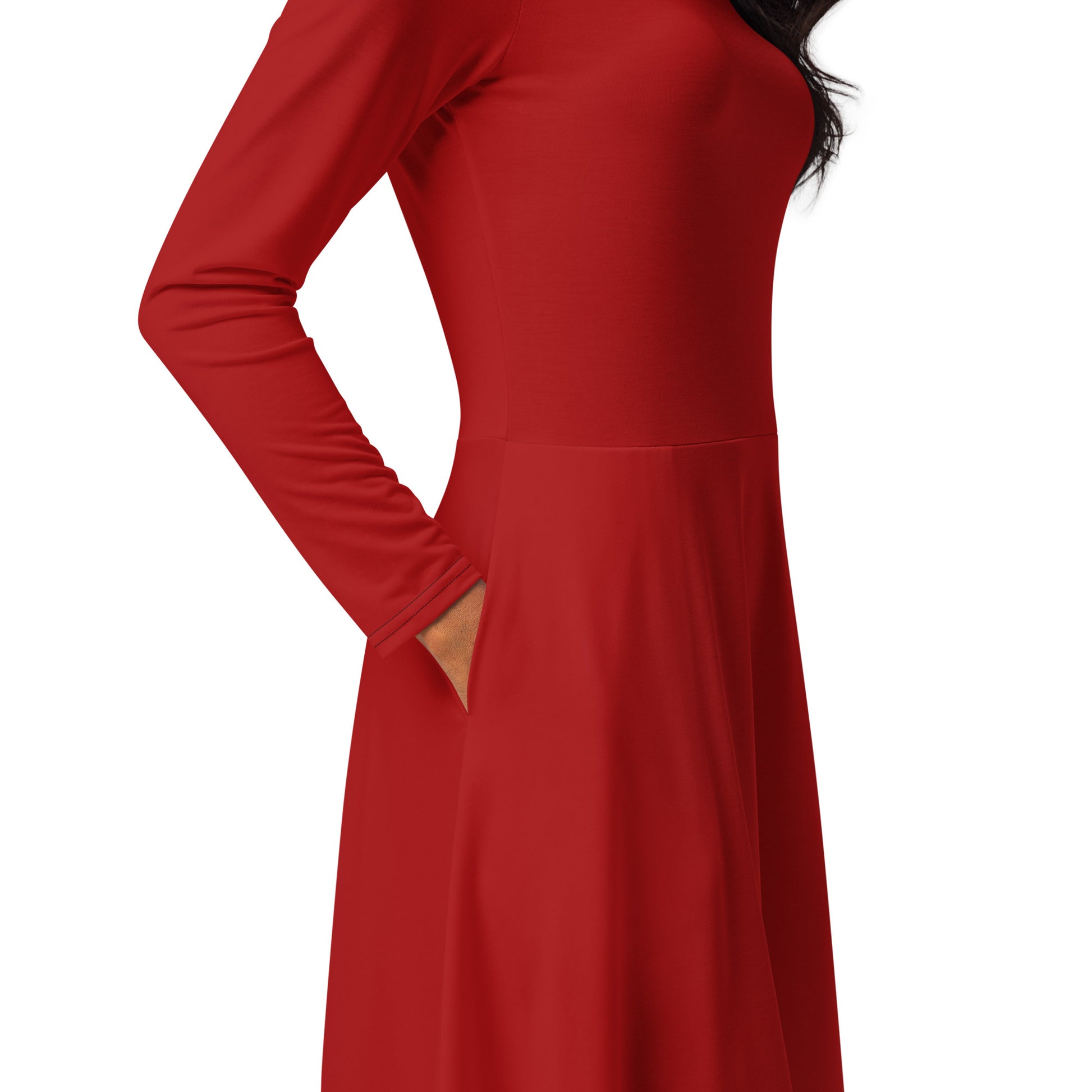 Fire red-long-sleeve-midi-dress-product-details-3