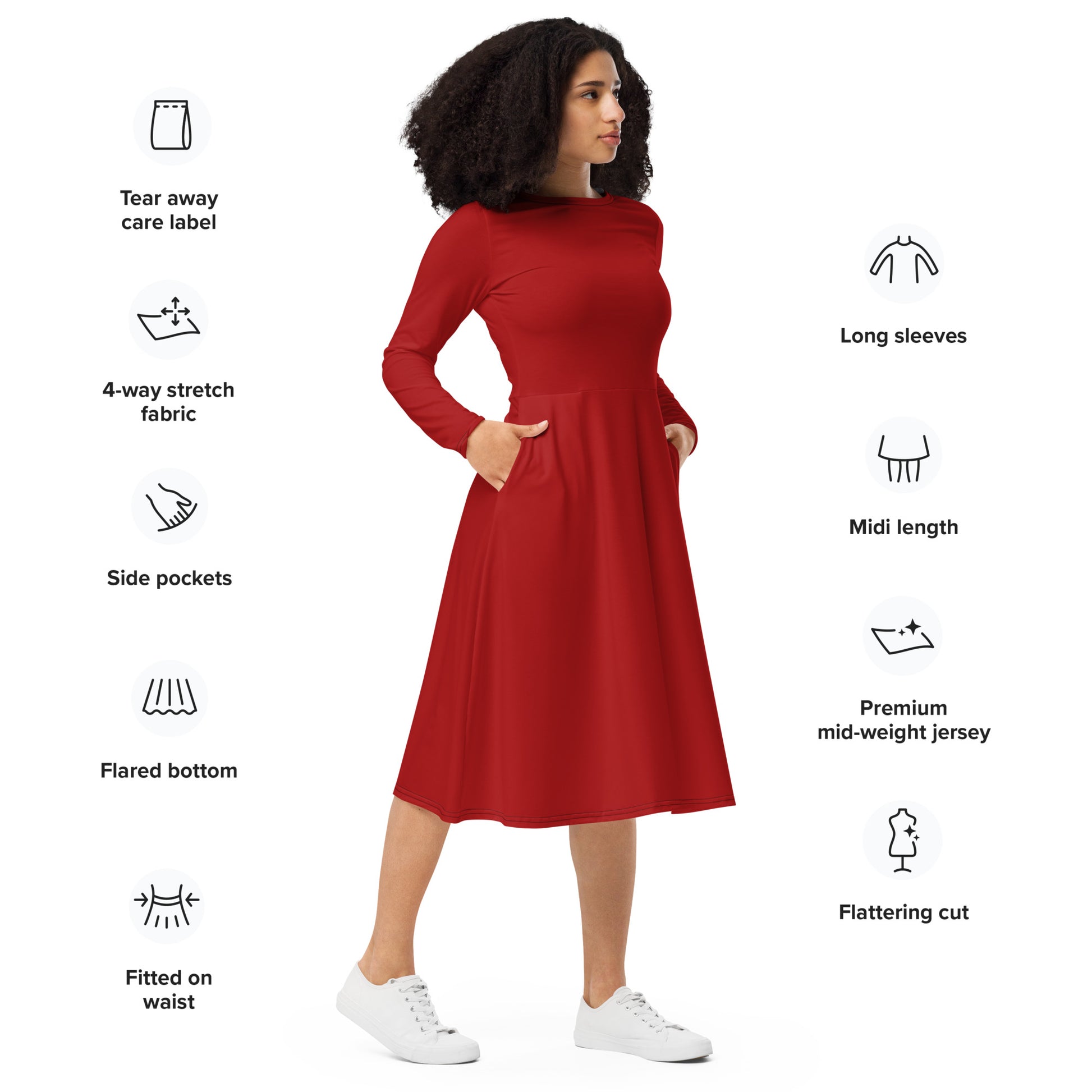 Fire red-long-sleeve-midi-dress-right-front