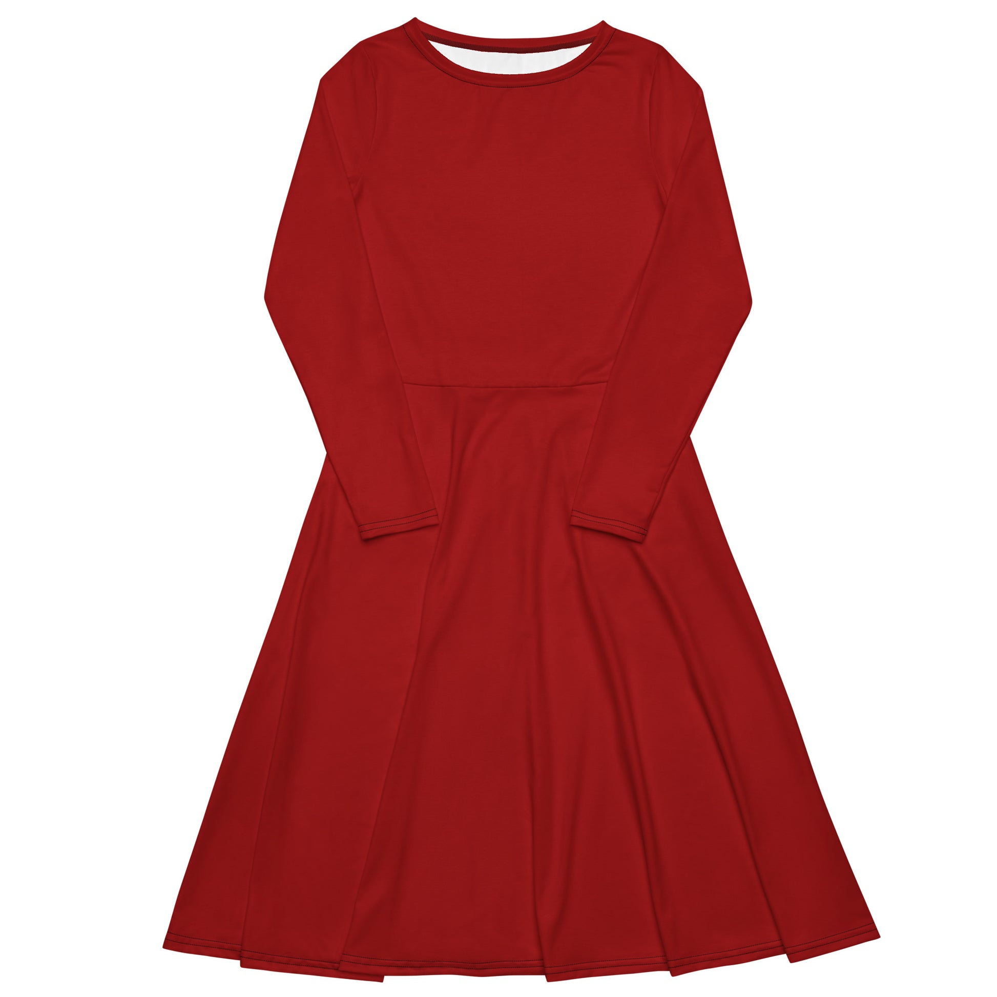 Fire red-long-sleeve-midi-dress-white-front-flat