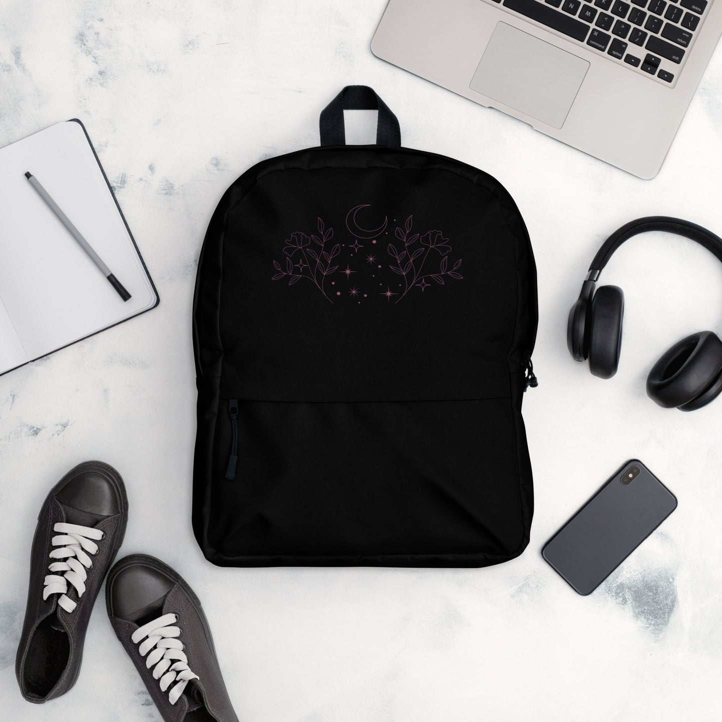 Flower Moon Black Backpack