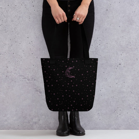 Floral Moon Star Black Purple Play Tote bag