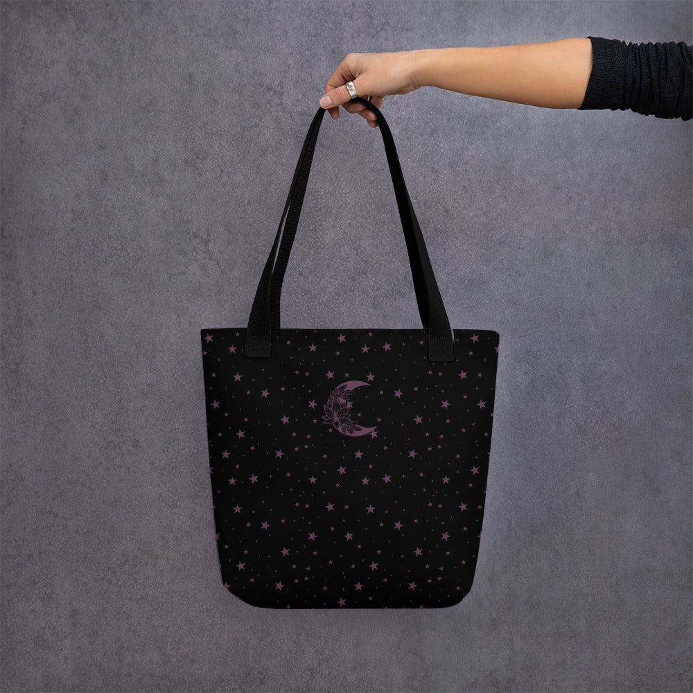 Floral Moon Star Black Purple Play Tote bag