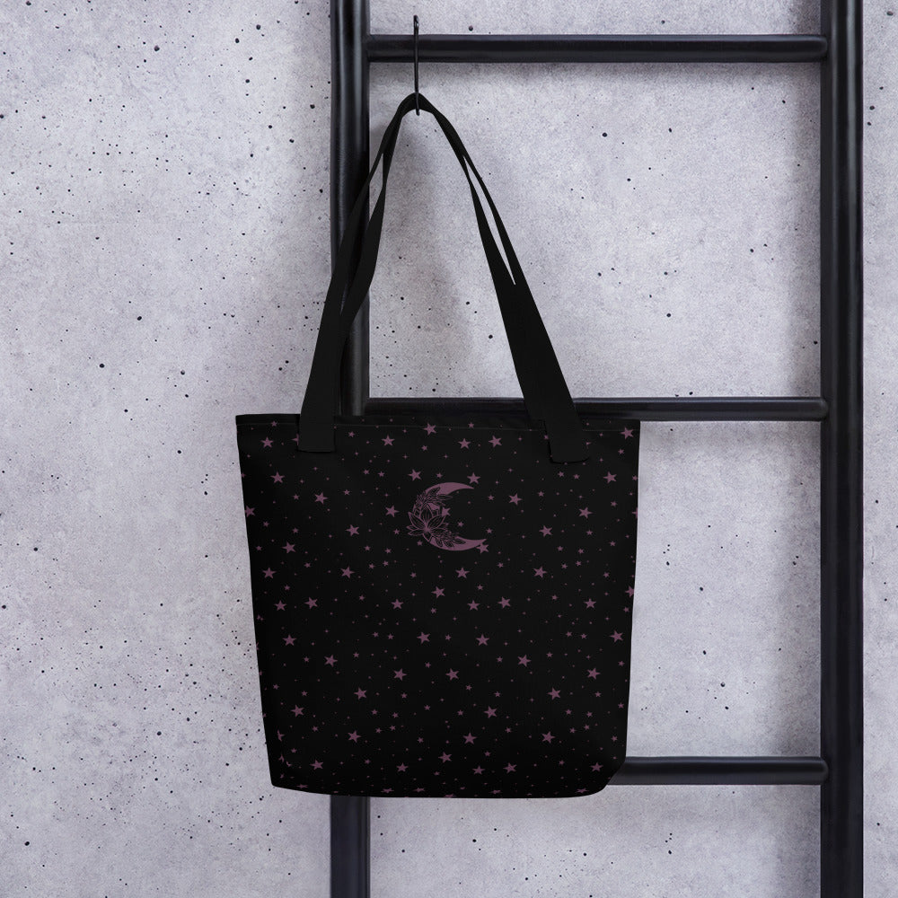 Floral Moon Star Black Purple Play Tote bag