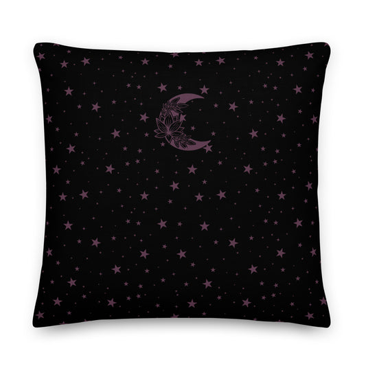 Floral Moon Star Black Purple Play Premium Throw Pillow