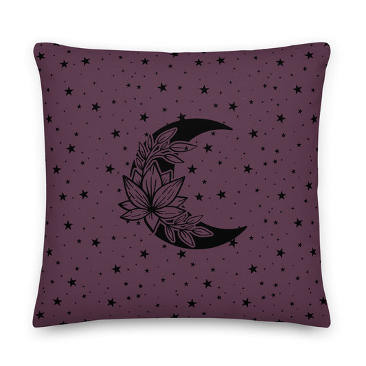 Floral Moon Star Purple Play Premium Throw Pillow