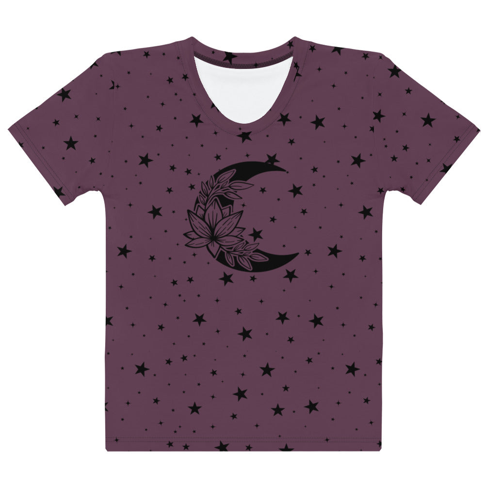 Floral Moon Star Purple Play Women's Crew Neck T-Shirt