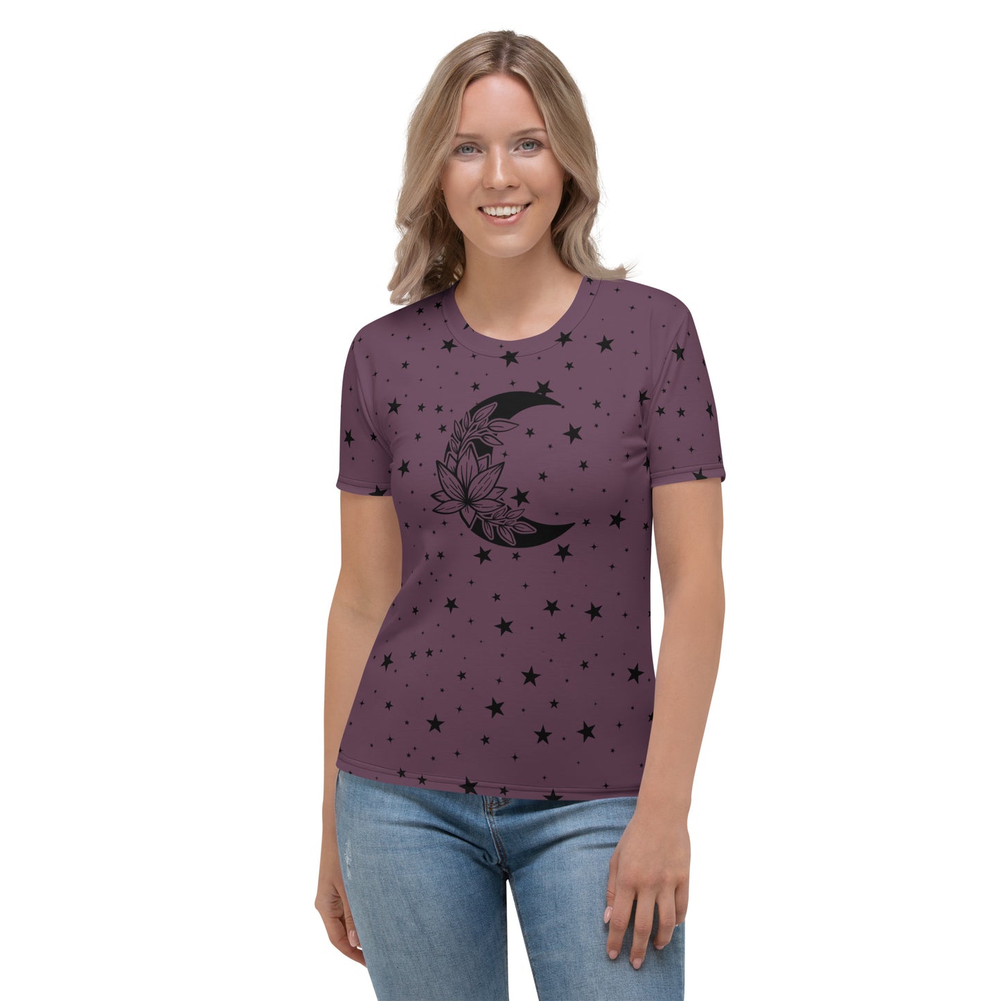 Floral Moon Star Purple Play Women's Crew Neck T-Shirt