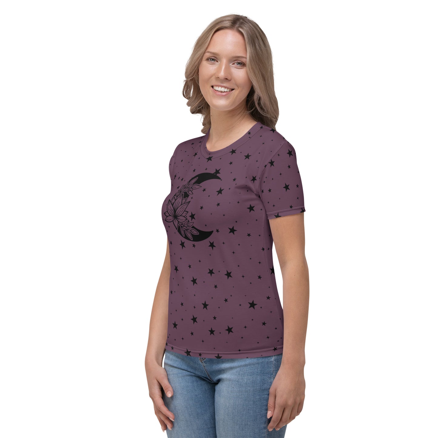 Floral Moon Star Purple Play Women's Crew Neck T-Shirt