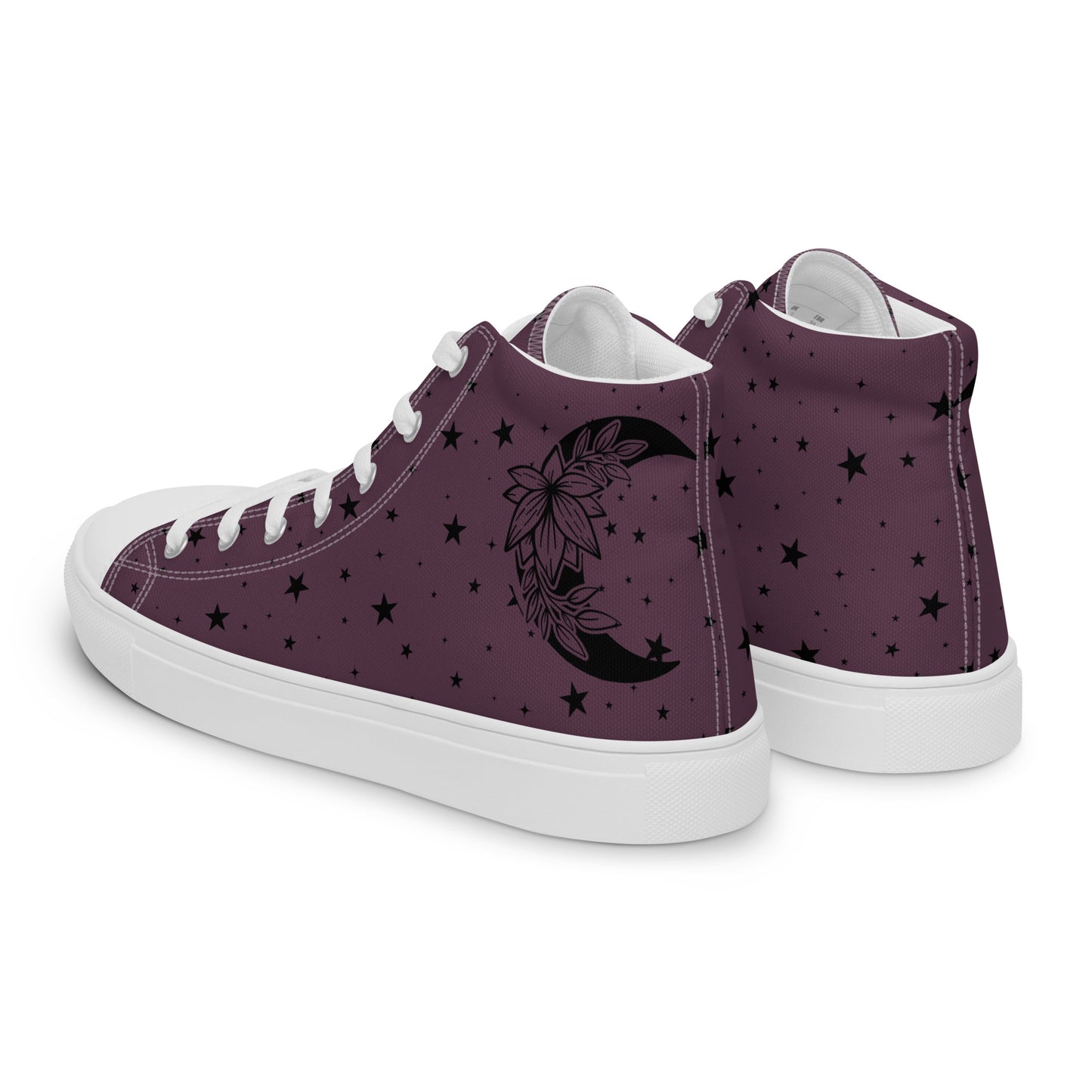 Floral Moon Star Purple Play Women’s High Top Canvas Shoes