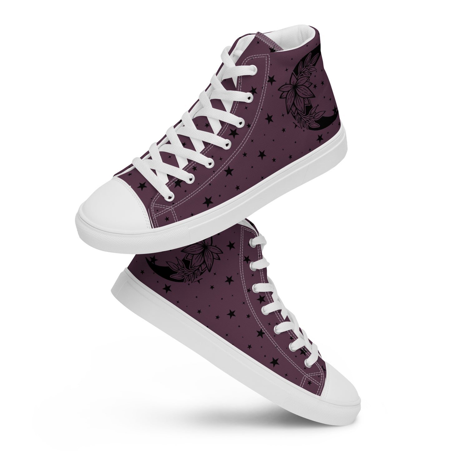 Floral Moon Star Purple Play Women’s High Top Canvas Shoes