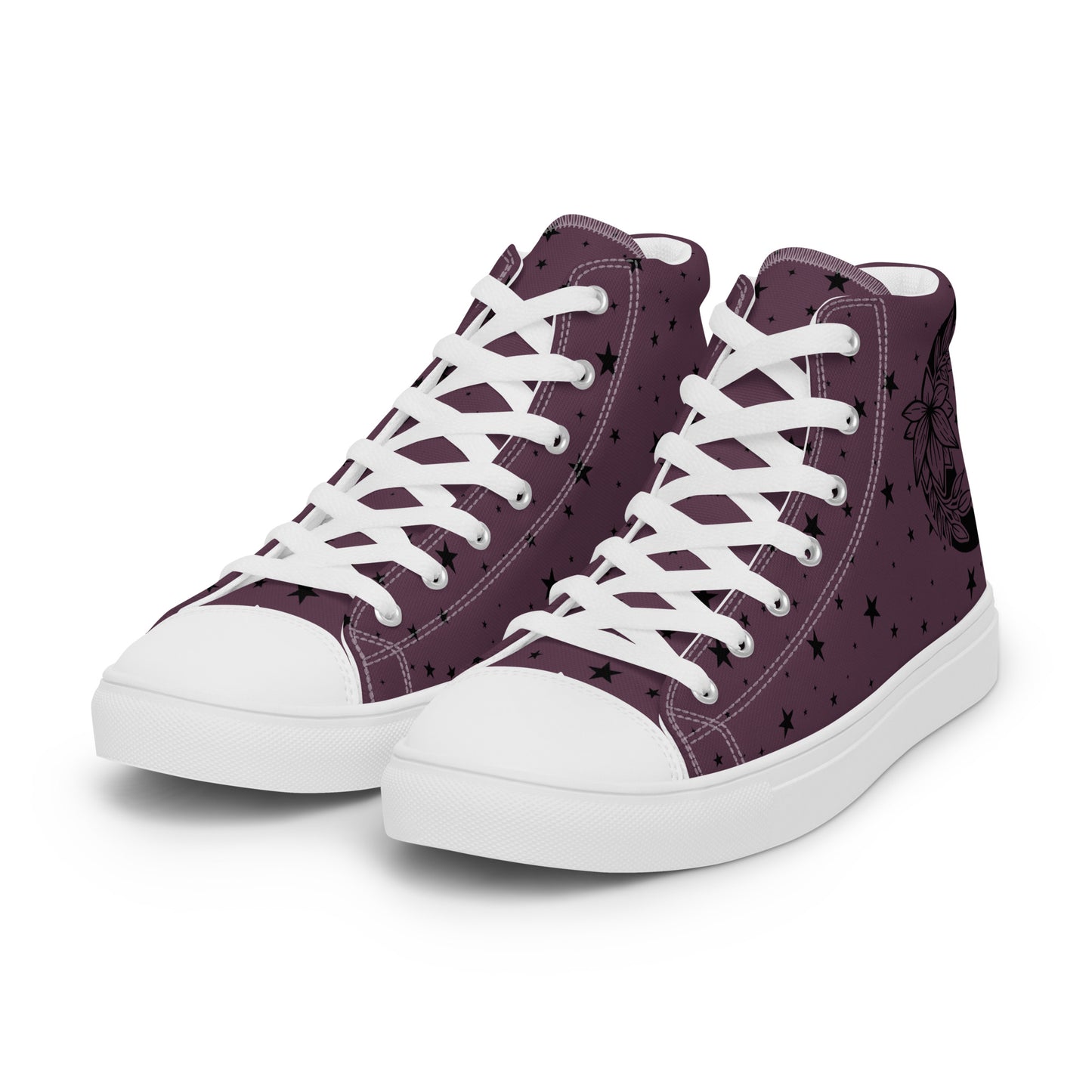 Floral Moon Star Purple Play Women’s High Top Canvas Shoes