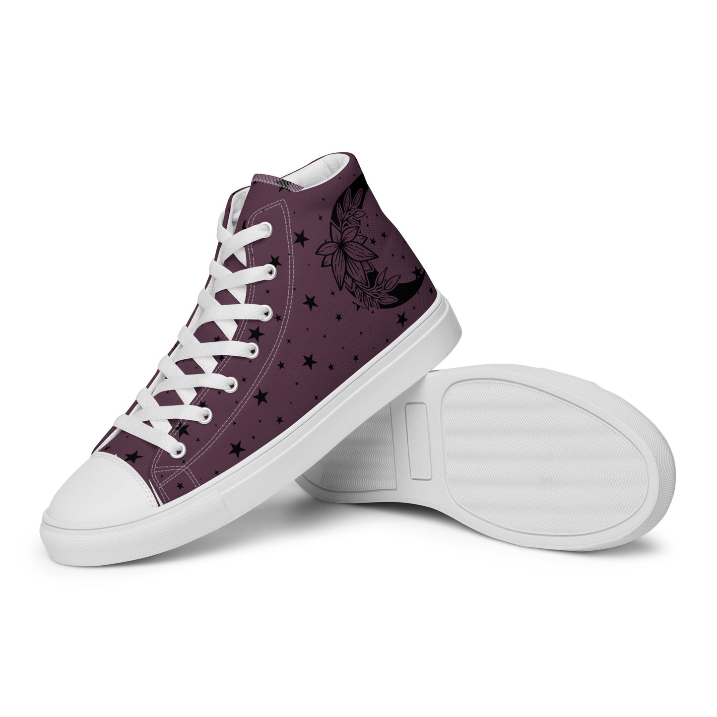 Floral Moon Star Purple Play Women’s High Top Canvas Shoes