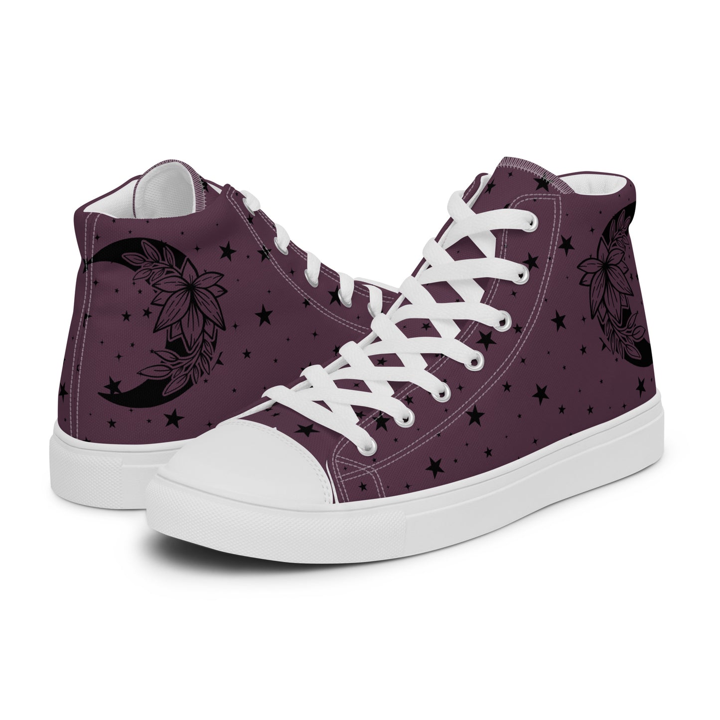 Floral Moon Star Purple Play Women’s High Top Canvas Shoes