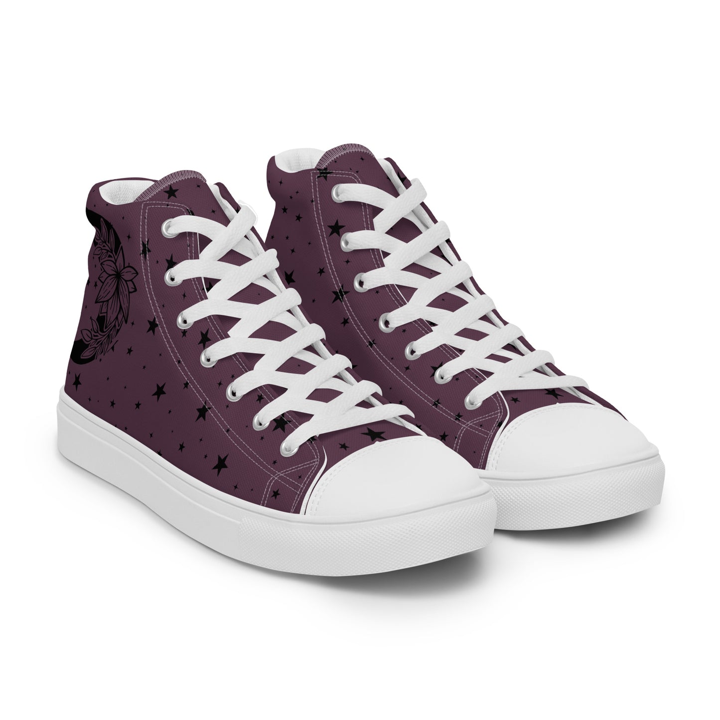 Floral Moon Star Purple Play Women’s High Top Canvas Shoes