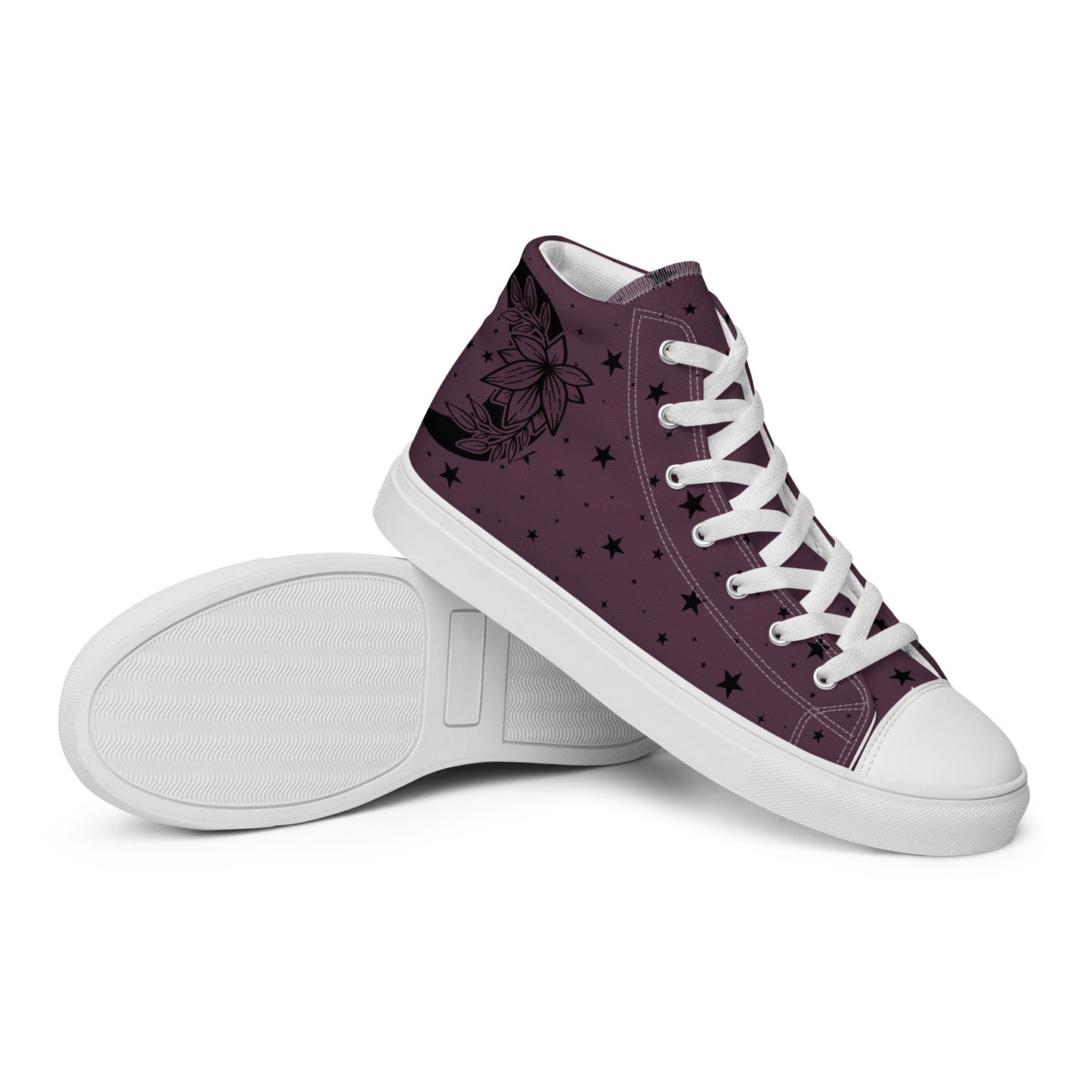 Floral Moon Star Purple Play Women’s High Top Canvas Shoes