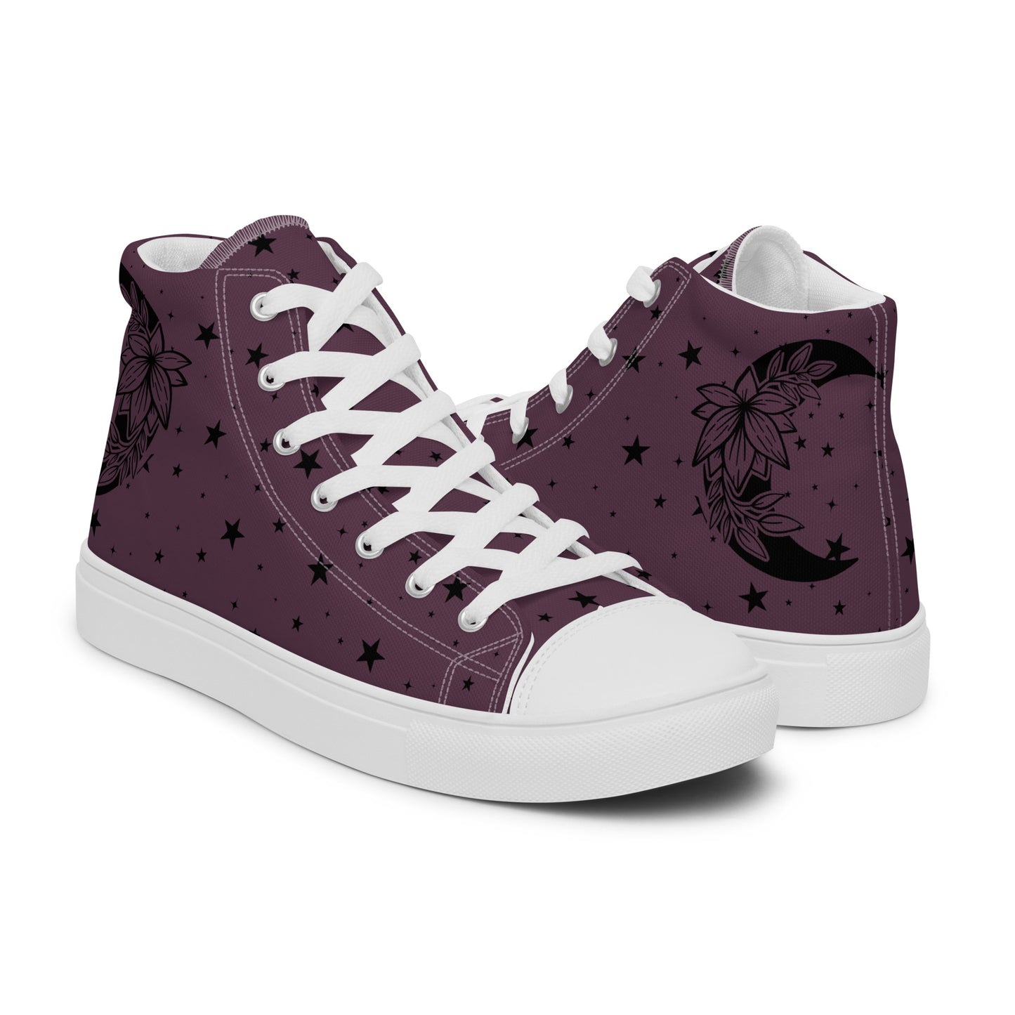 Floral Moon Star Purple Play Women’s High Top Canvas Shoes