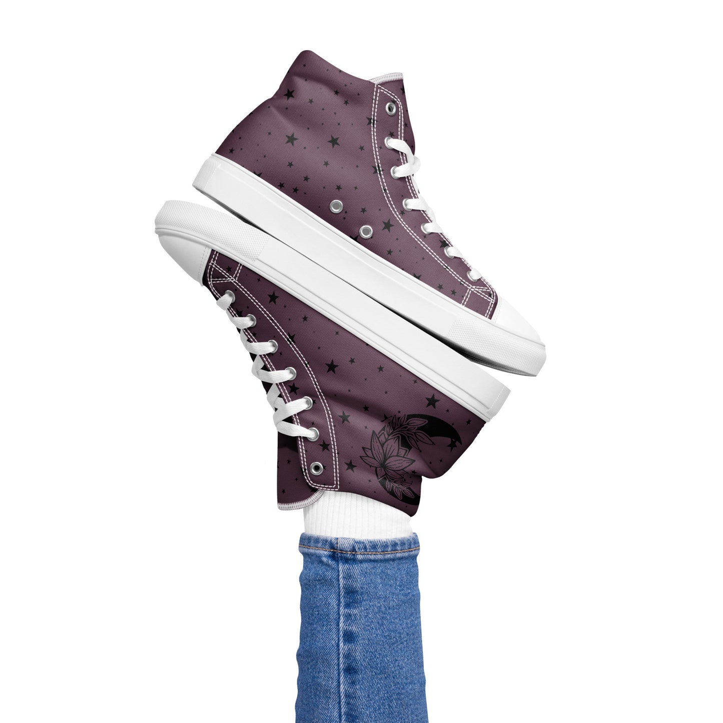 Floral Moon Star Purple Play Women’s High Top Canvas Shoes