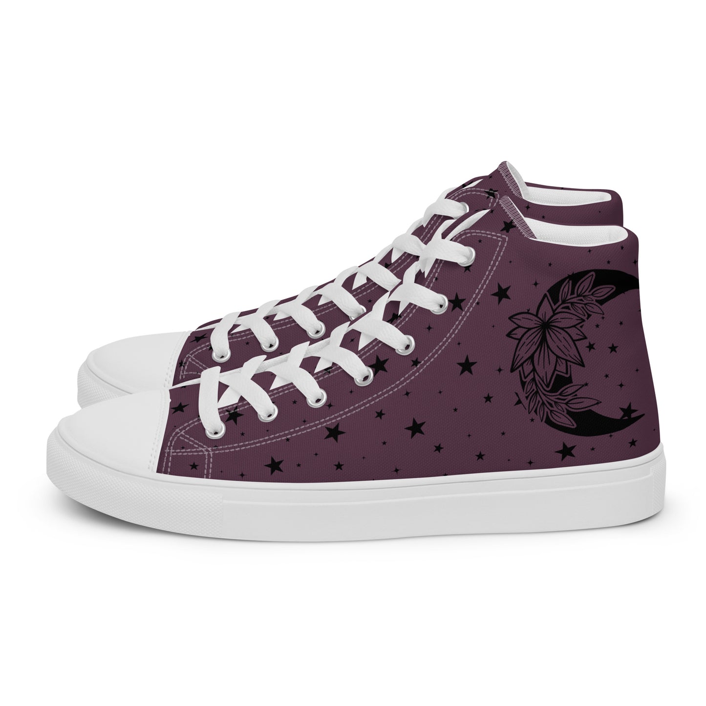 Floral Moon Star Purple Play Women’s High Top Canvas Shoes