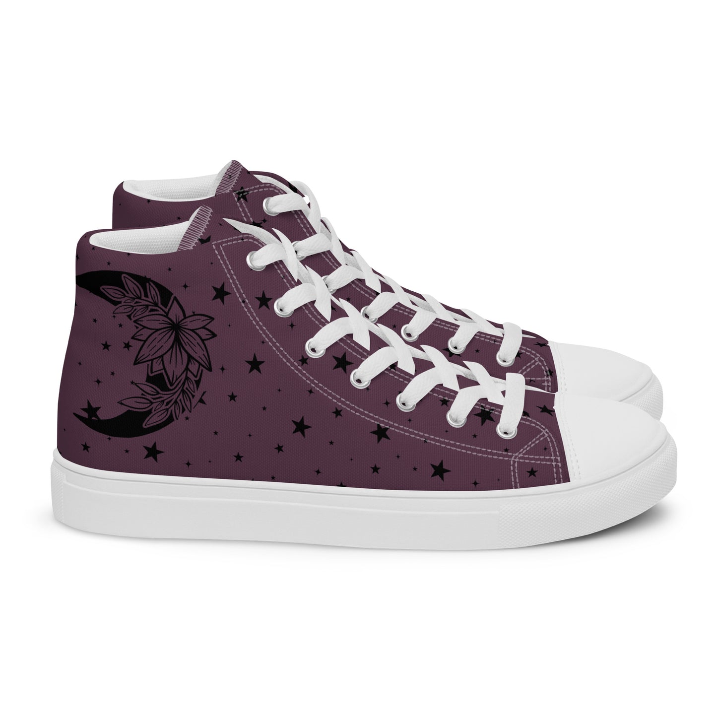 Floral Moon Star Purple Play Women’s High Top Canvas Shoes