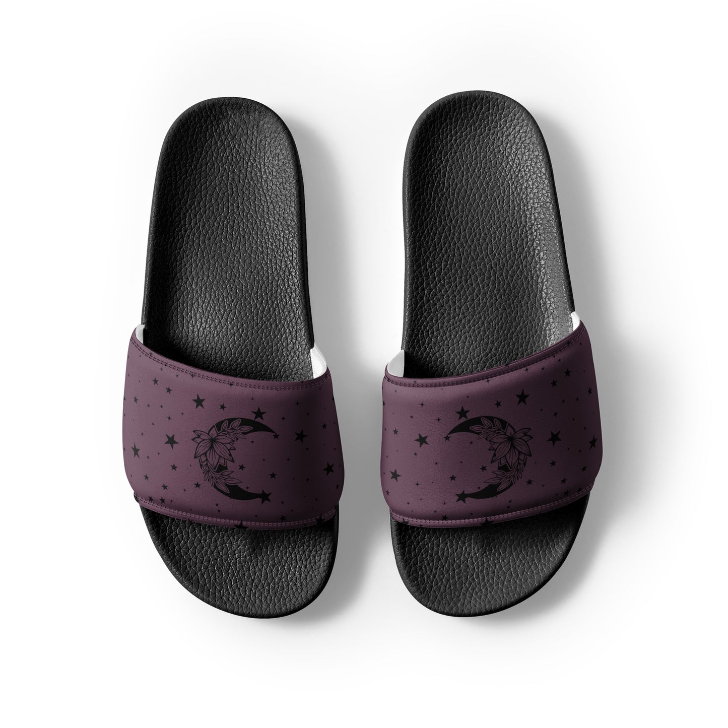 Floral Moon womens-slides-sandals black-front-2