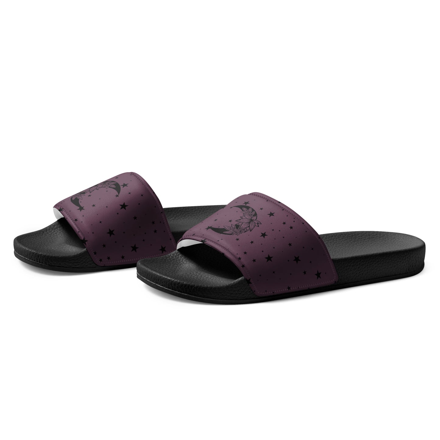 Floral Moon womens-slides-sandals black-left-front