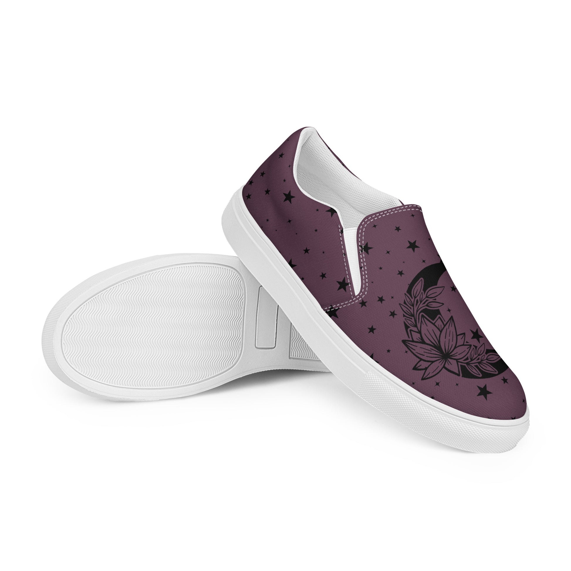 Floral Moon womens-slip-on-canvas-shoes-purple-right-front