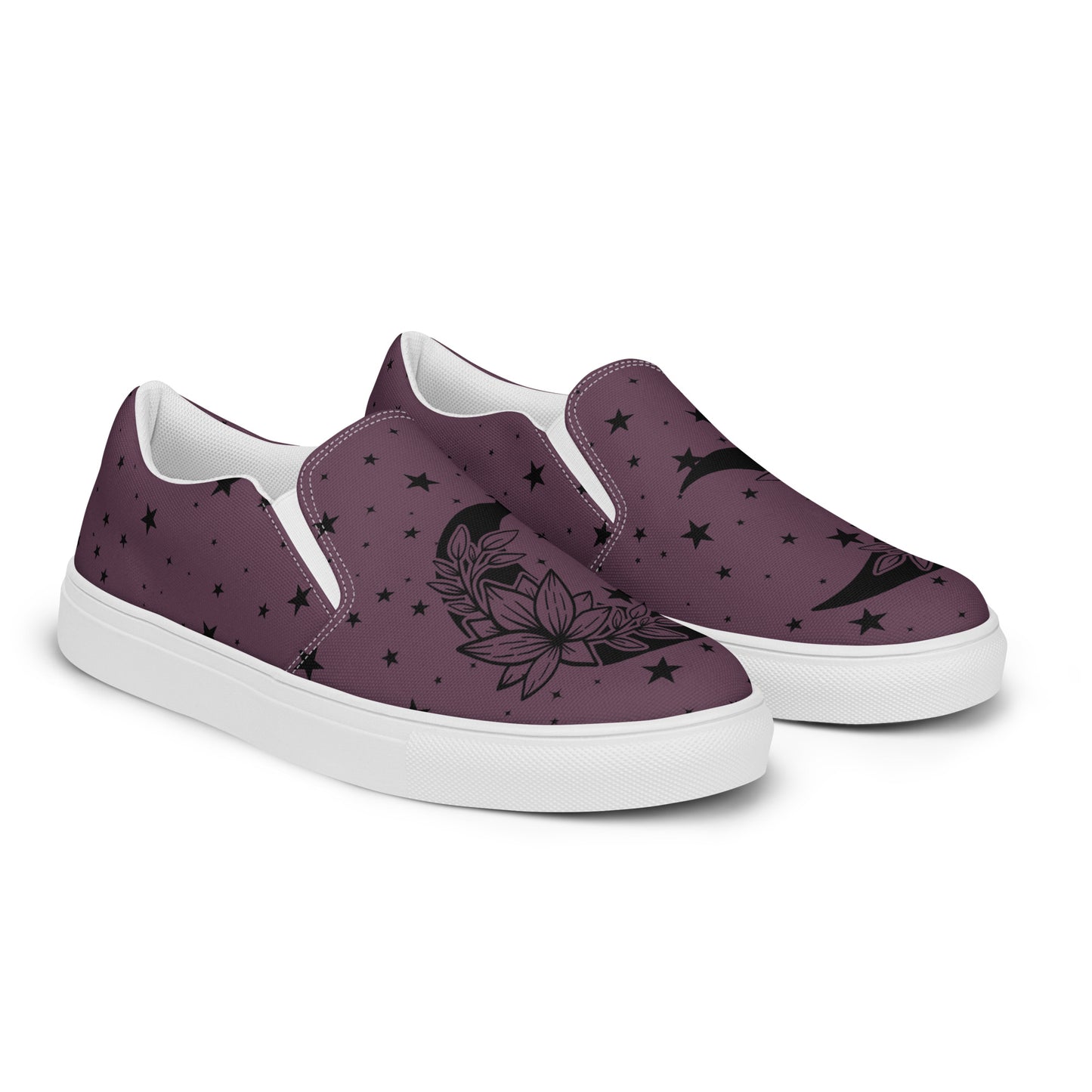 Floral Moon womens-slip-on-canvas-shoes-purple-right-front 1