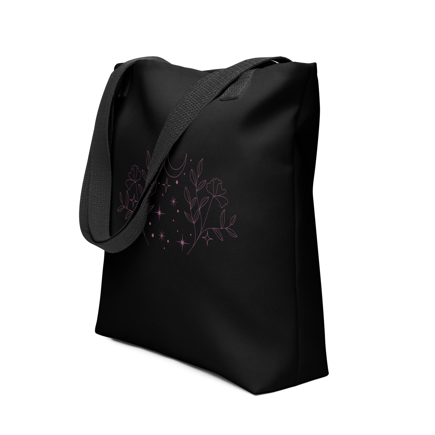 Flower Moon Black Tote Bag