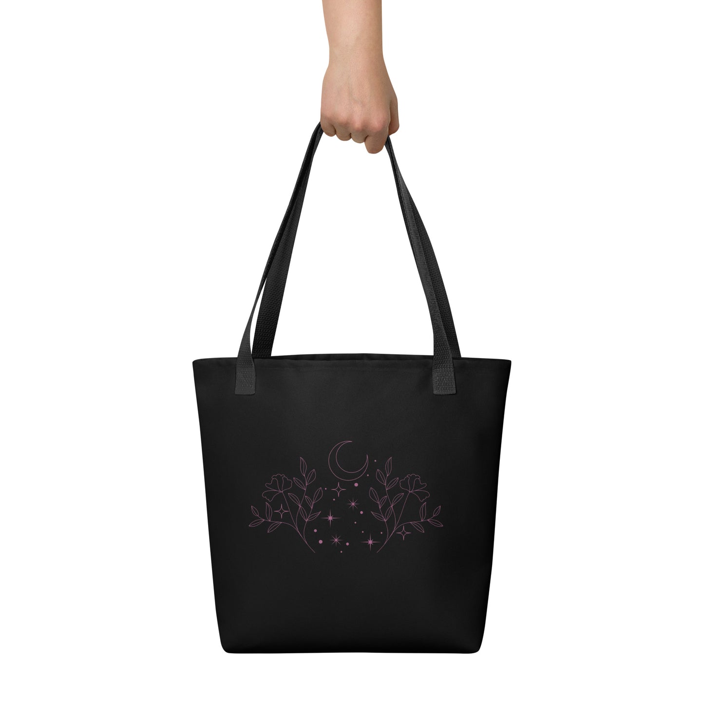 Flower Moon Black Tote Bag