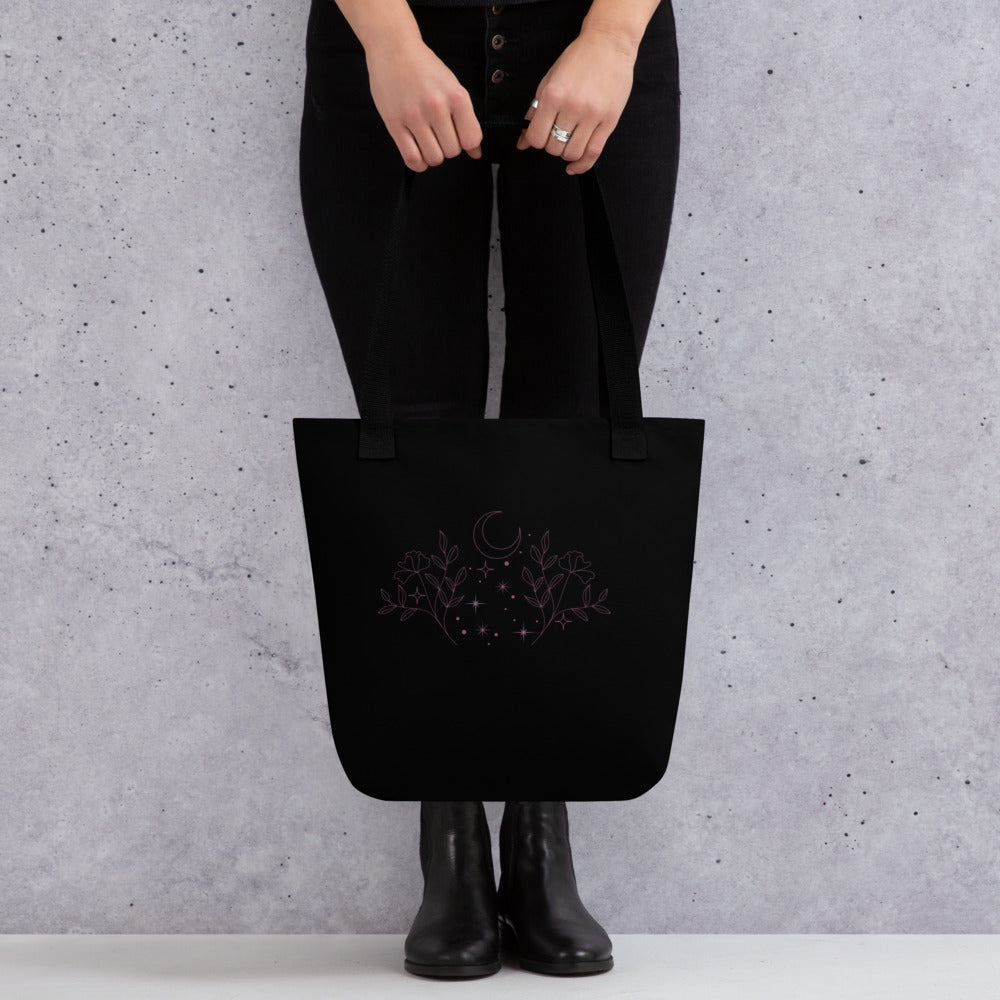 Flower Moon Black Tote Bag