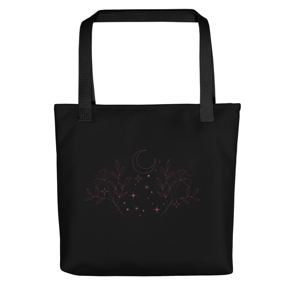 Flower Moon Black Tote Bag