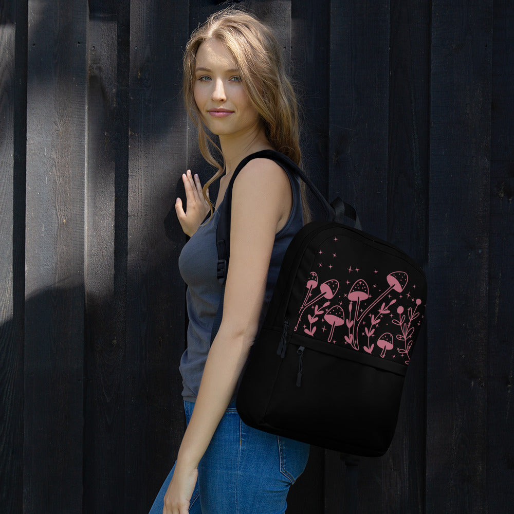 Fungi Star Black Petal Pink Backpack