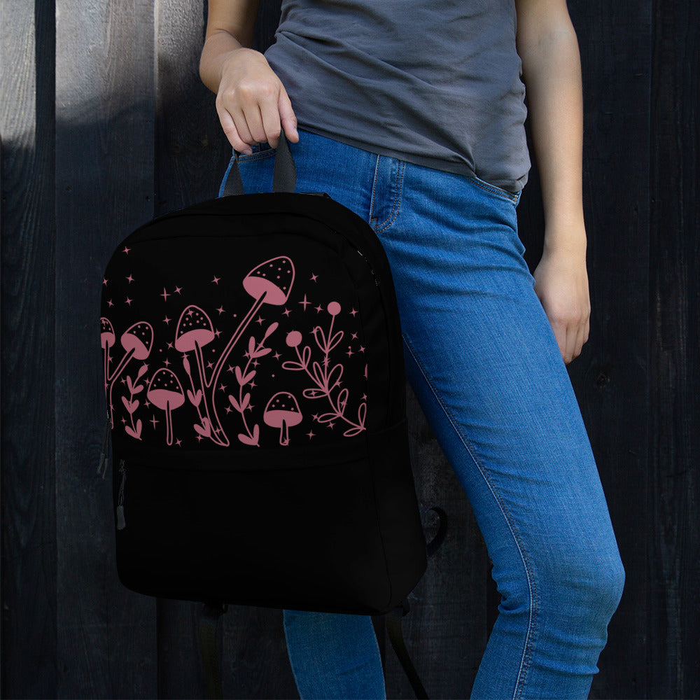 Fungi Star Black Petal Pink Backpack