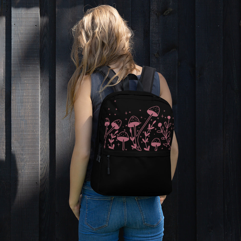 Fungi Star Black Petal Pink Backpack