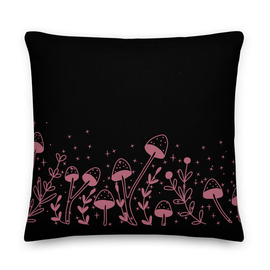 Fungi Star Black Petal Pink Premium Throw Pillow