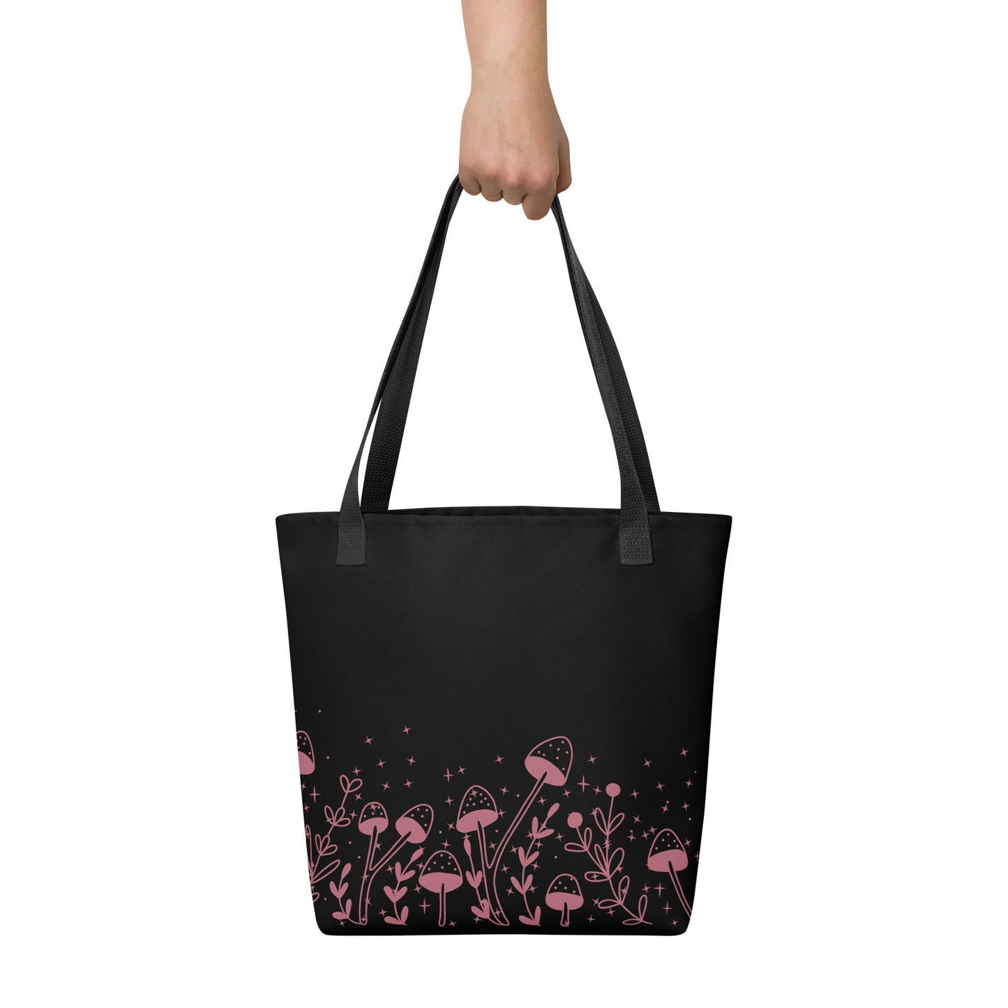 Fungi Star Black Petal Pink Tote Bag