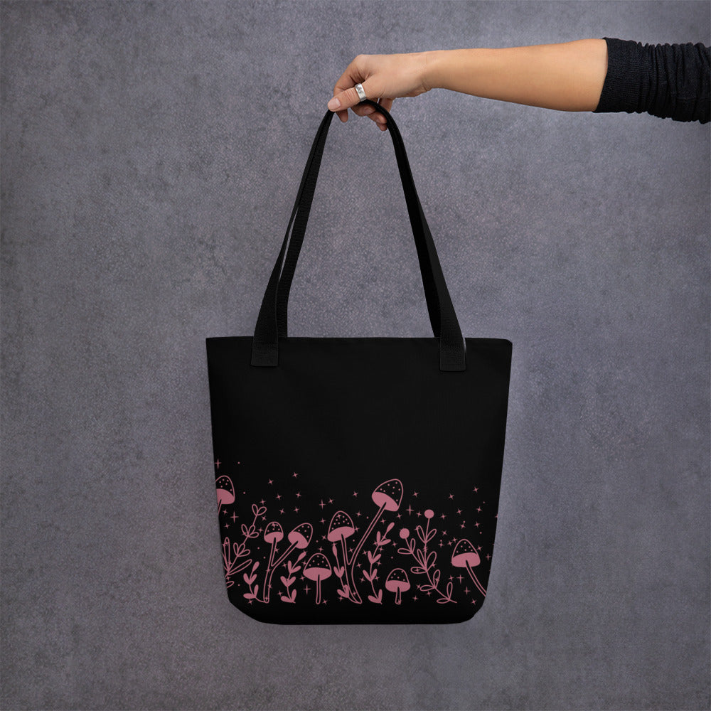 Fungi Star Black Petal Pink Tote Bag