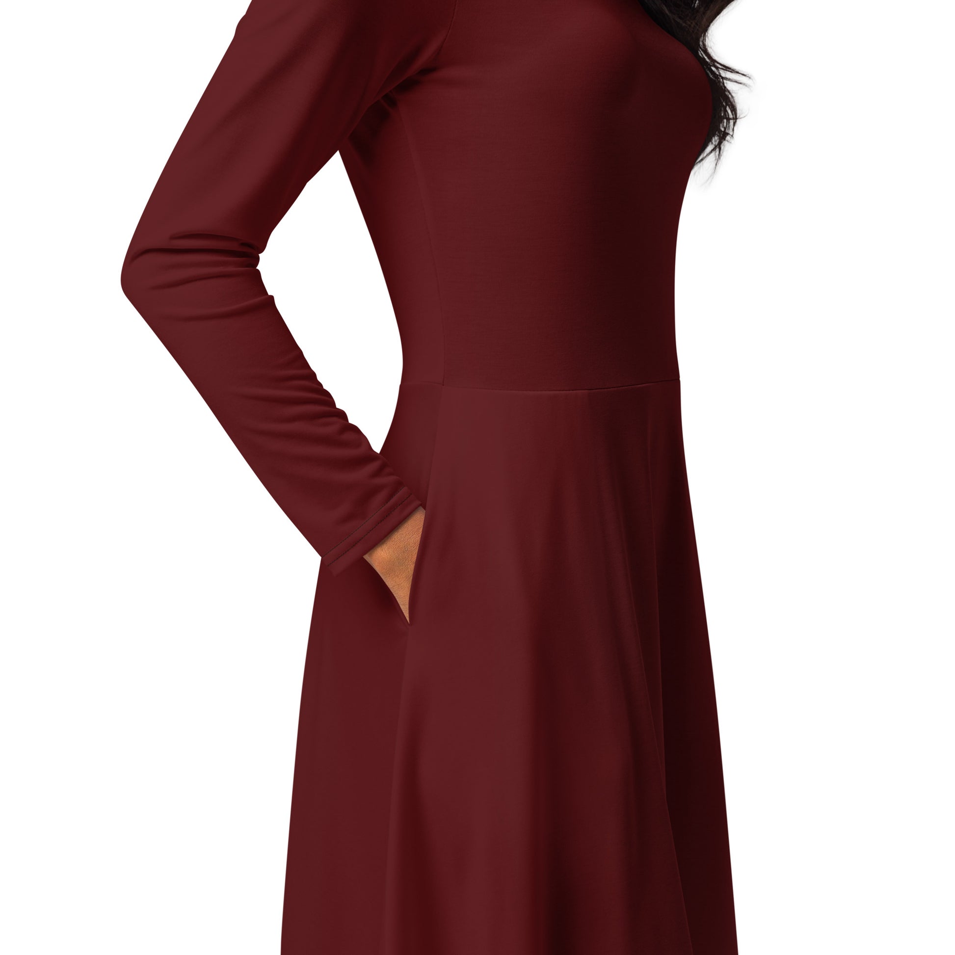 Galaxy Red-long-sleeve-midi-dress-product-details-3