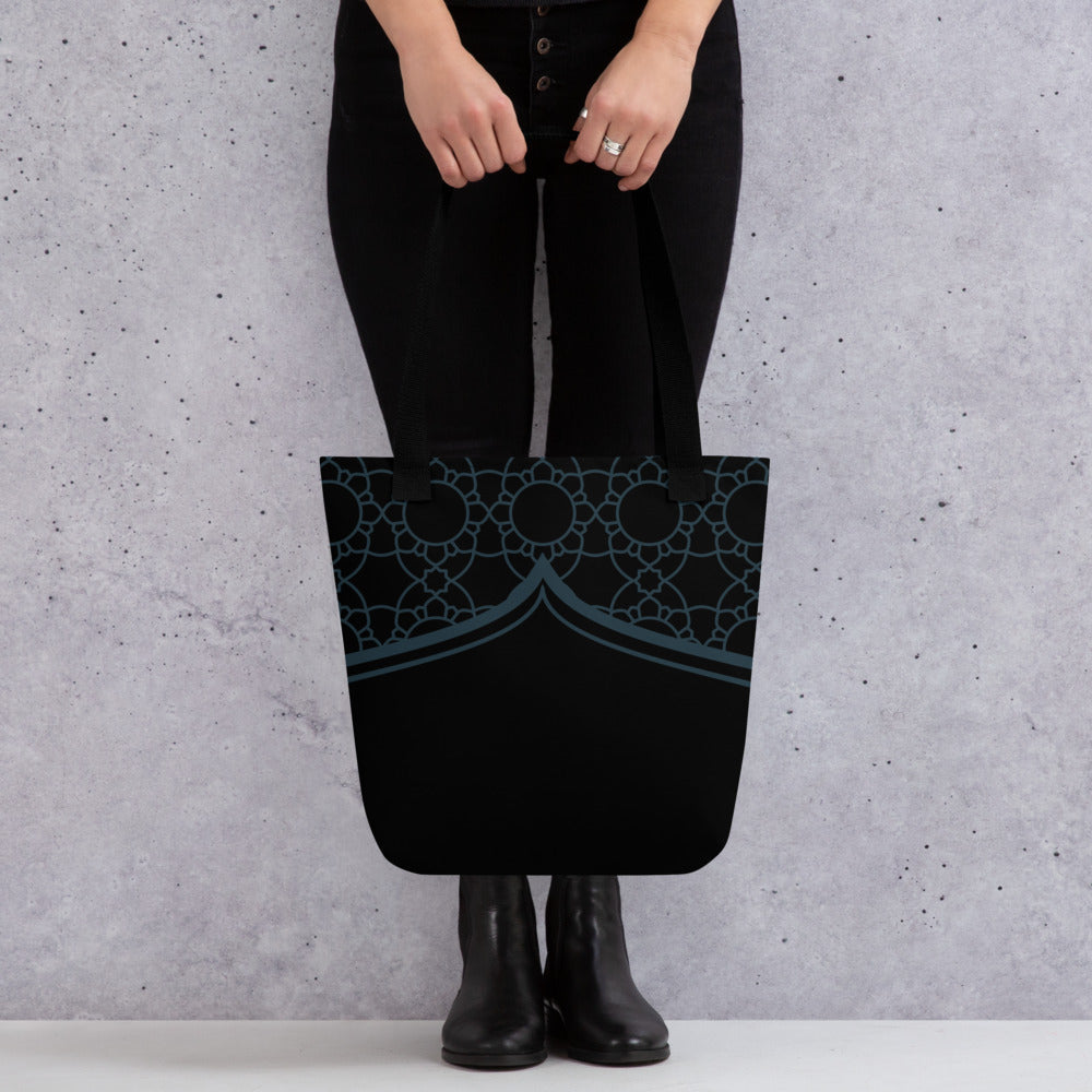 Geometric Black Winter Blue Tote Bag