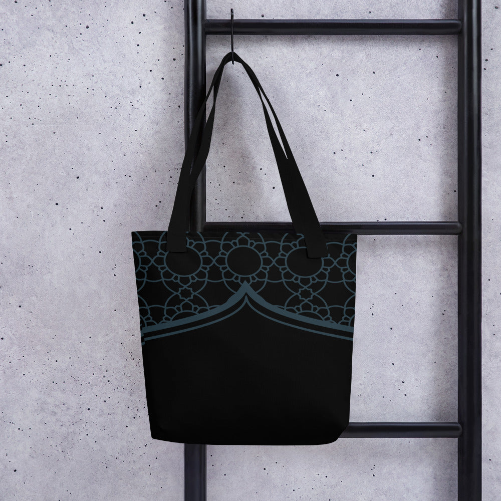 Geometric Black Winter Blue Tote Bag