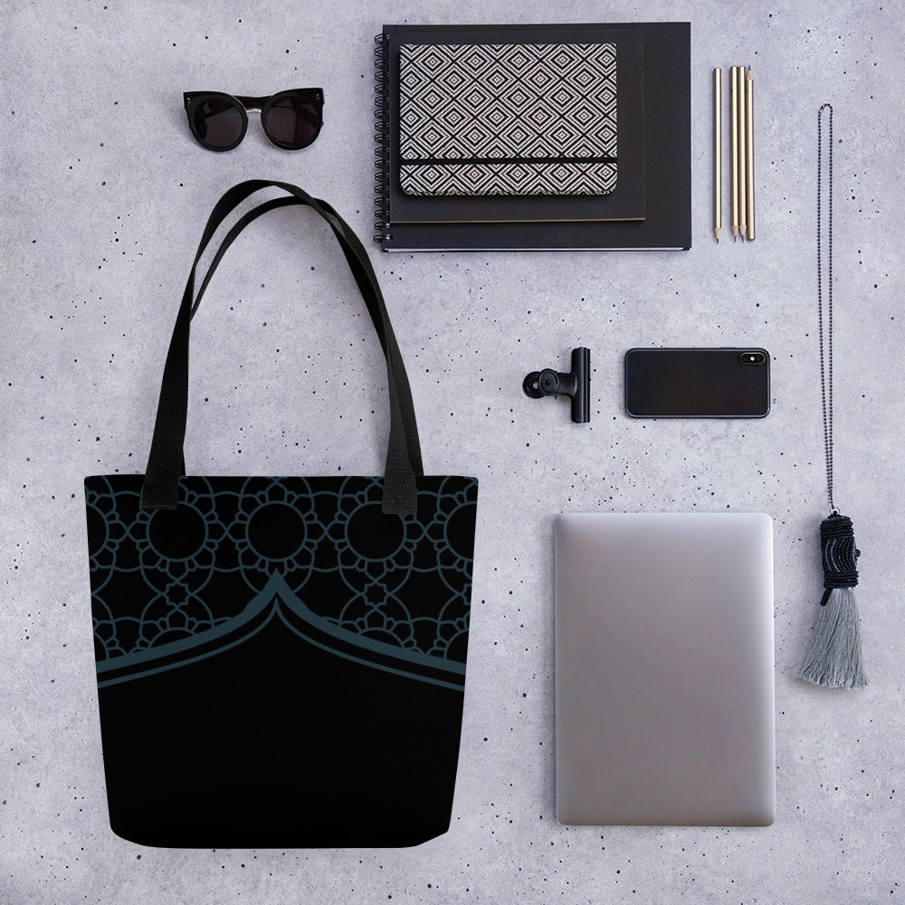 Geometric Black Winter Blue Tote Bag