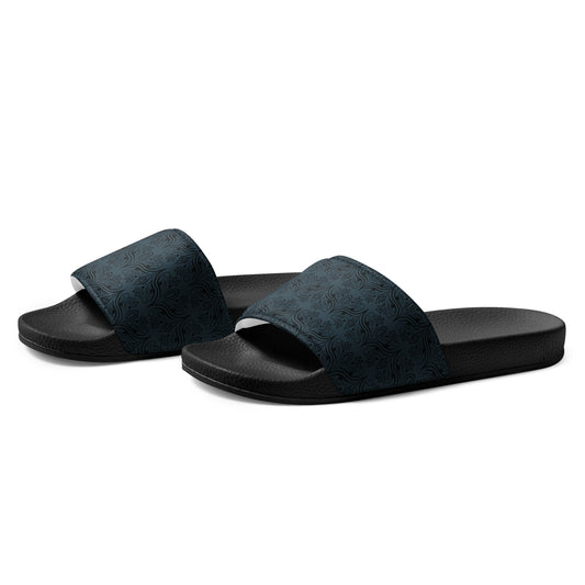 Geometric Blue womens-slides-sandals black-left-front