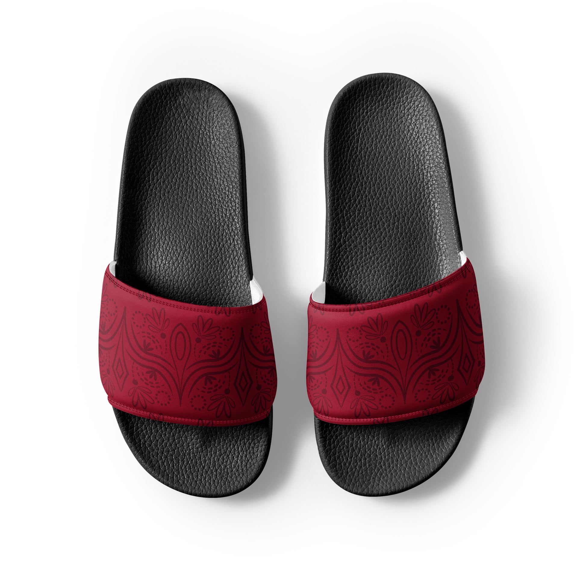 Geometric Red womens-slides-sandals black-front-2