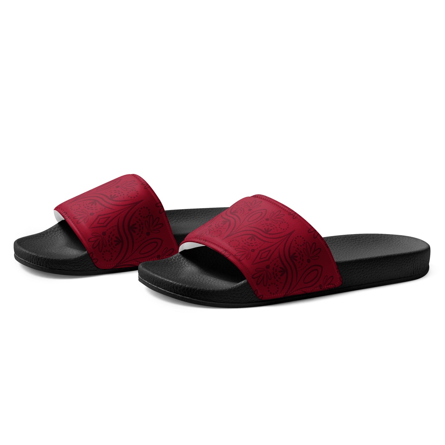 Geometric Red womens-slides-sandals black-left-front