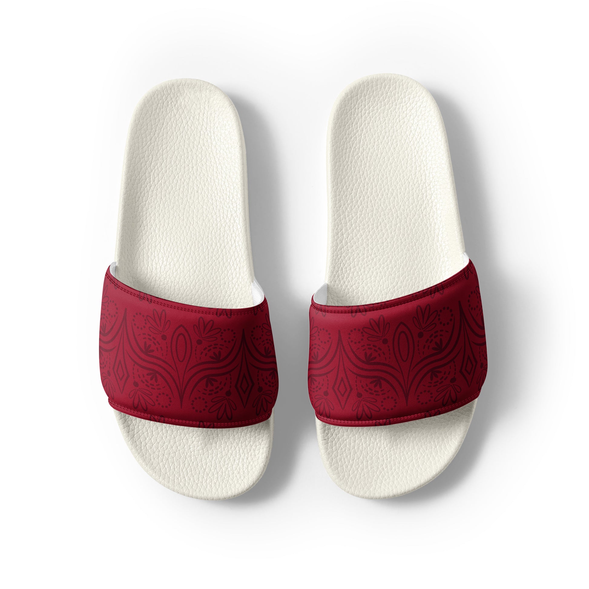 Geometric Red womens-slides-sandals white-front-2