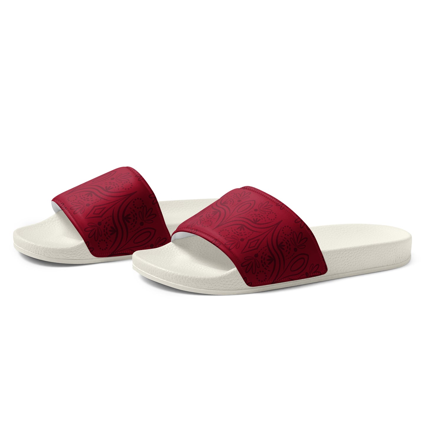 Geometric Red womens-slides-sandals white-left-front