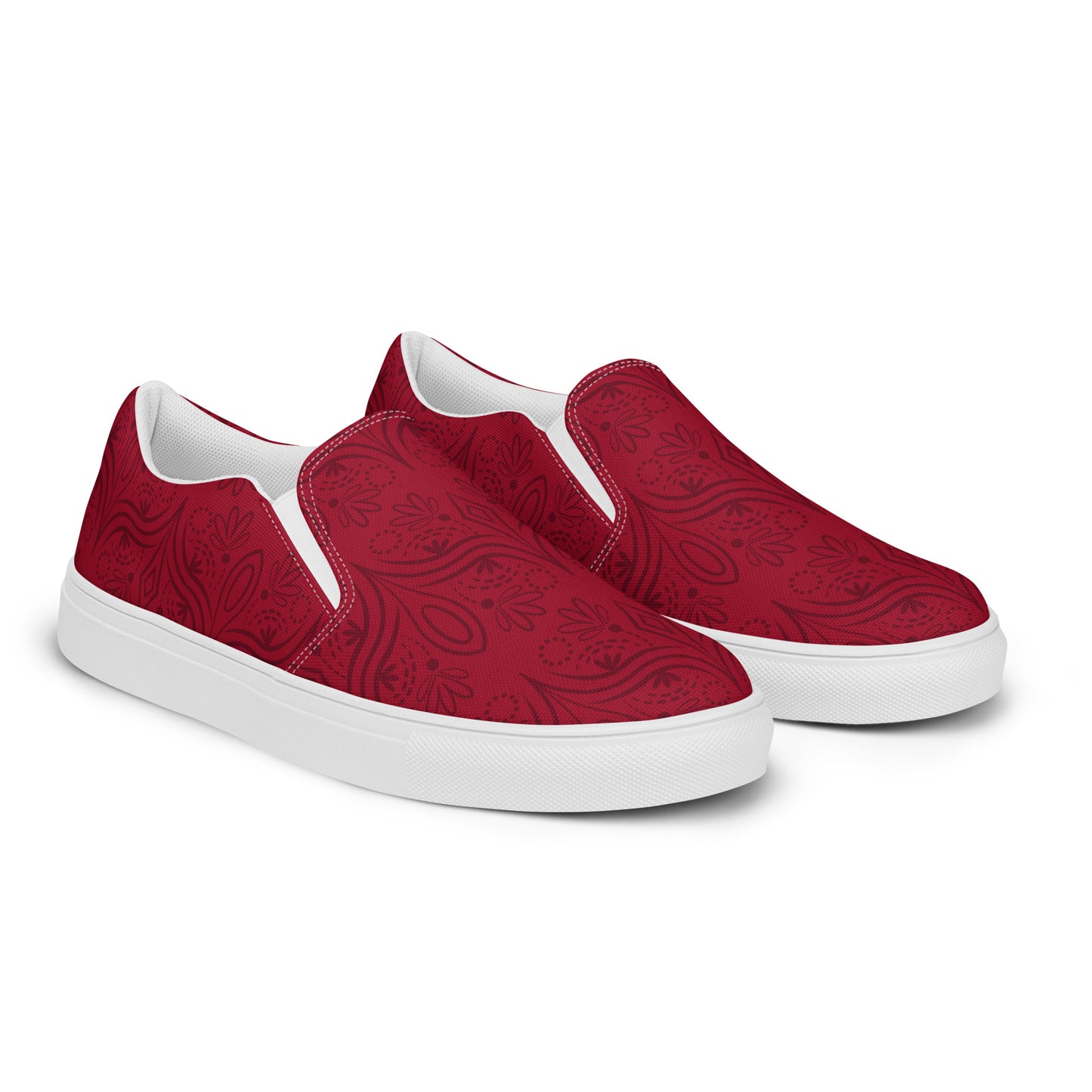 Geometric Red womens-slip-on-canvas-shoes-red-right-front 1